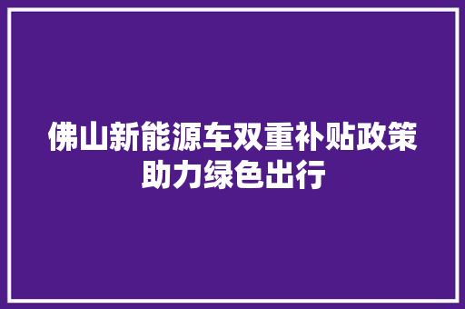 佛山新能源车双重补贴政策助力绿色出行 混合动力车