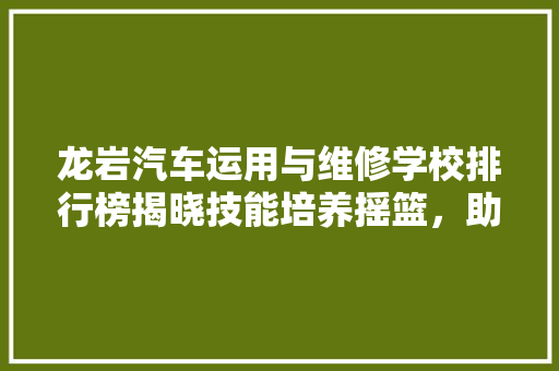 龙岩汽车运用与维修学校排行榜揭晓技能培养摇篮，助力汽车行业未来