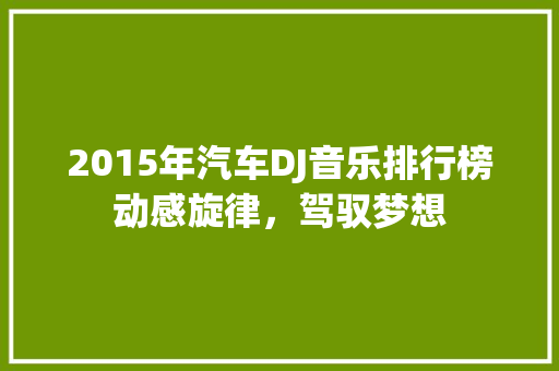 2015年汽车DJ音乐排行榜动感旋律，驾驭梦想