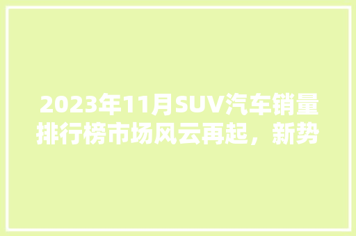 2023年11月SUV汽车销量排行榜市场风云再起，新势力崛起
