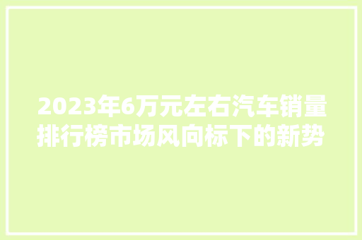 2023年6万元左右汽车销量排行榜市场风向标下的新势力崛起