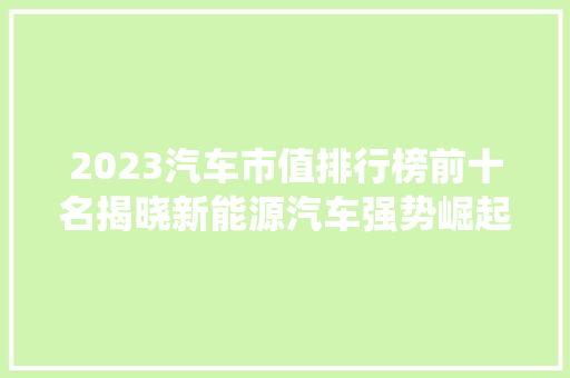 2023汽车市值排行榜前十名揭晓新能源汽车强势崛起，传统车企面临挑战