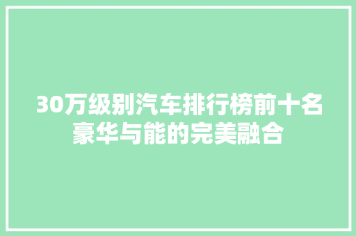 30万级别汽车排行榜前十名豪华与能的完美融合