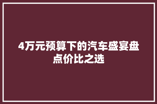4万元预算下的汽车盛宴盘点价比之选