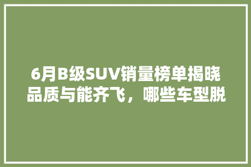 6月B级SUV销量榜单揭晓品质与能齐飞，哪些车型脱颖而出