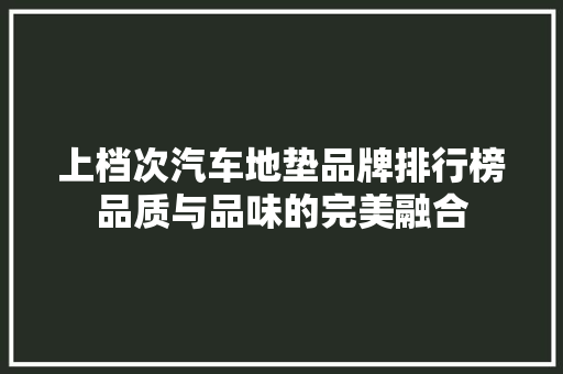 上档次汽车地垫品牌排行榜品质与品味的完美融合
