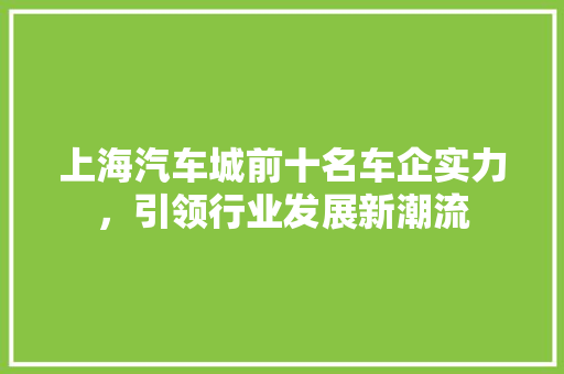 上海汽车城前十名车企实力，引领行业发展新潮流
