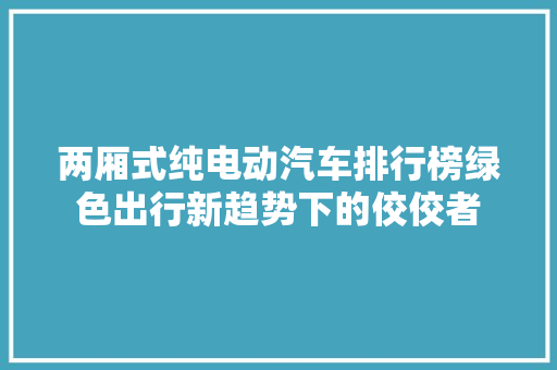 两厢式纯电动汽车排行榜绿色出行新趋势下的佼佼者