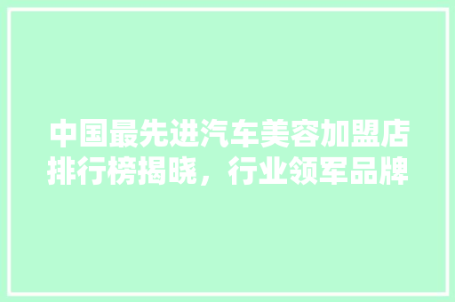 中国最先进汽车美容加盟店排行榜揭晓，行业领军品牌！