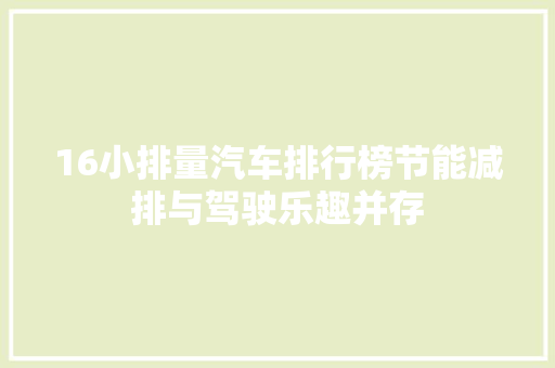 16小排量汽车排行榜节能减排与驾驶乐趣并存