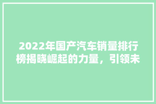 2022年国产汽车销量排行榜揭晓崛起的力量，引领未来