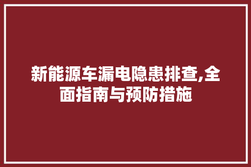 新能源车漏电隐患排查,全面指南与预防措施