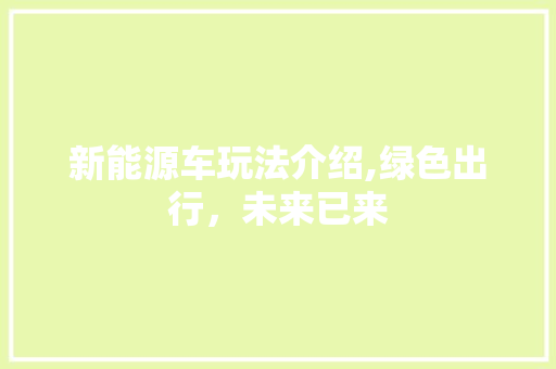 新能源车玩法介绍,绿色出行，未来已来