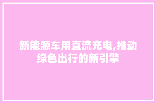 新能源车用直流充电,推动绿色出行的新引擎