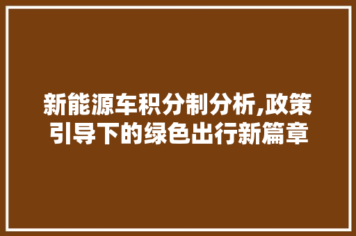 新能源车积分制分析,政策引导下的绿色出行新篇章