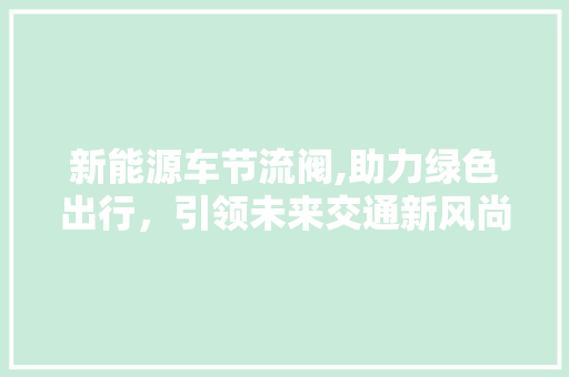 新能源车节流阀,助力绿色出行，引领未来交通新风尚