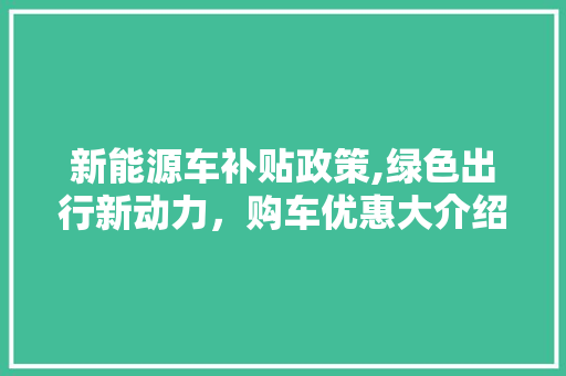 新能源车补贴政策,绿色出行新动力，购车优惠大介绍