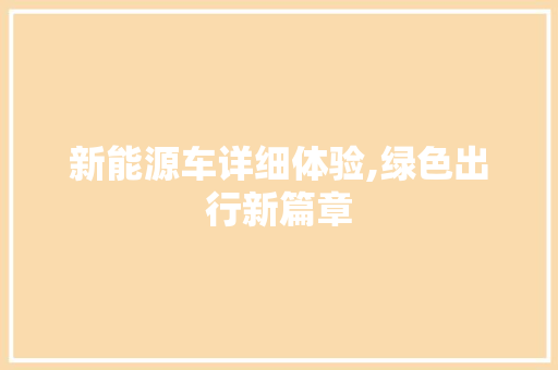 新能源车详细体验,绿色出行新篇章