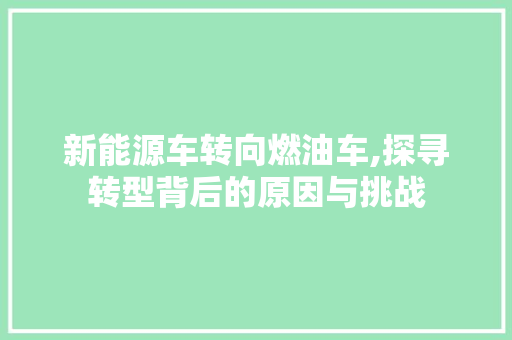 新能源车转向燃油车,探寻转型背后的原因与挑战