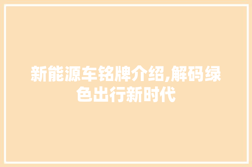 新能源车铭牌介绍,解码绿色出行新时代