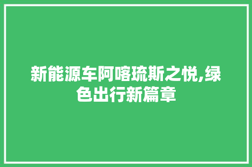 新能源车阿喀琉斯之悦,绿色出行新篇章