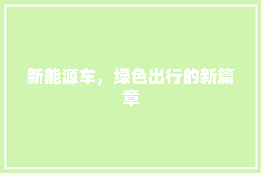 新能源车，绿色出行的新篇章