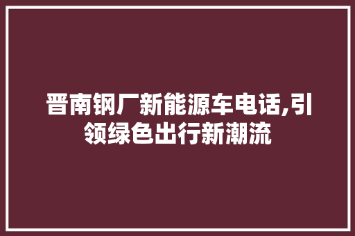 晋南钢厂新能源车电话,引领绿色出行新潮流