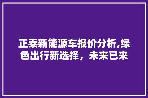 正泰新能源车报价分析,绿色出行新选择，未来已来