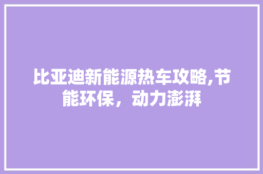 比亚迪新能源热车攻略,节能环保，动力澎湃