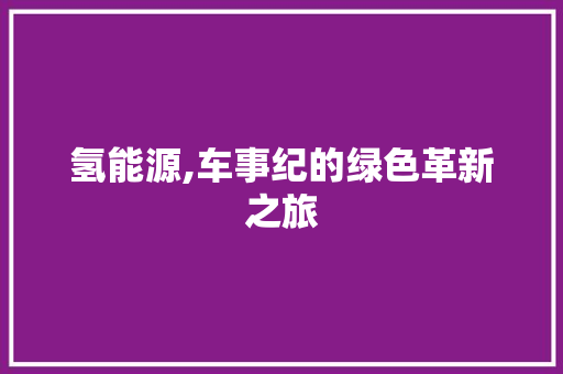 氢能源,车事纪的绿色革新之旅 车型评测