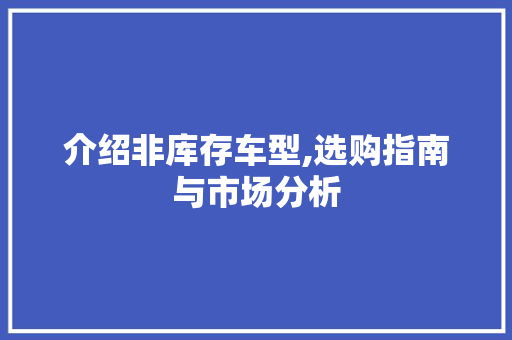 介绍非库存车型,选购指南与市场分析 新车资讯