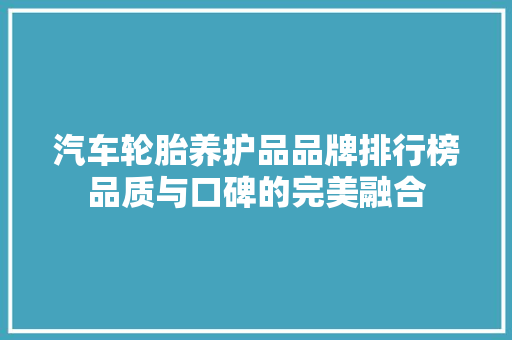 汽车轮胎养护品品牌排行榜品质与口碑的完美融合