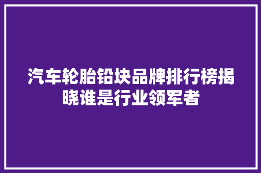 汽车轮胎铅块品牌排行榜揭晓谁是行业领军者