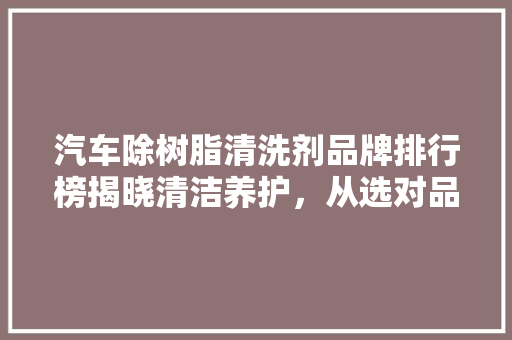 汽车除树脂清洗剂品牌排行榜揭晓清洁养护，从选对品牌开始
