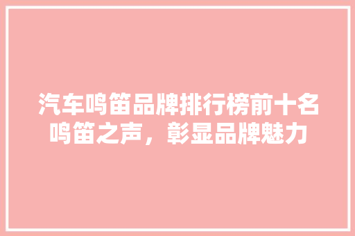 汽车鸣笛品牌排行榜前十名鸣笛之声，彰显品牌魅力