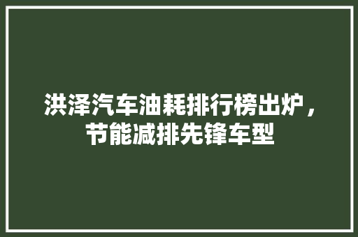 洪泽汽车油耗排行榜出炉，节能减排先锋车型
