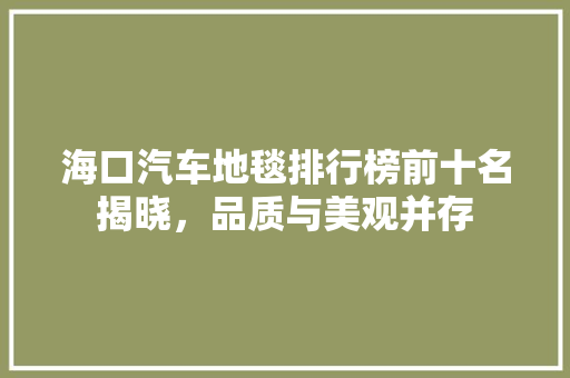 海口汽车地毯排行榜前十名揭晓，品质与美观并存