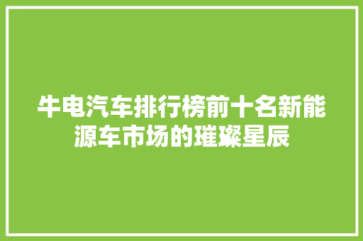 牛电汽车排行榜前十名新能源车市场的璀璨星辰