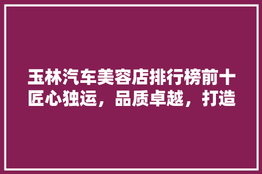 玉林汽车美容店排行榜前十匠心独运，品质卓越，打造汽车美容新标杆