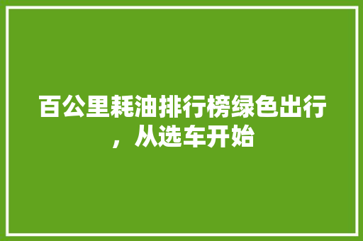 百公里耗油排行榜绿色出行，从选车开始