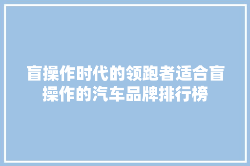 盲操作时代的领跑者适合盲操作的汽车品牌排行榜