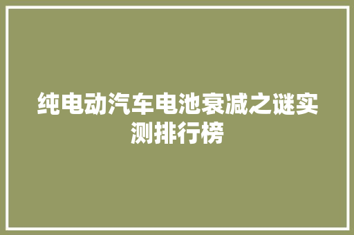 纯电动汽车电池衰减之谜实测排行榜 智能驾驶