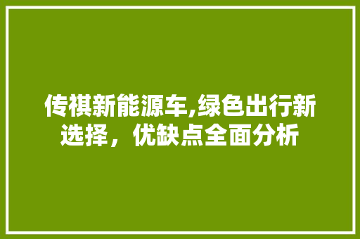 传祺新能源车,绿色出行新选择，优缺点全面分析