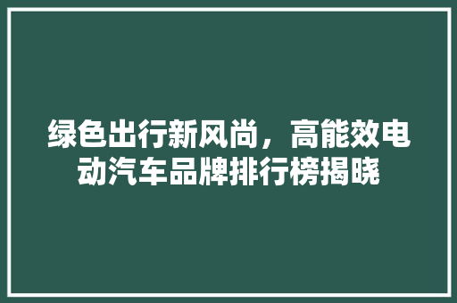 绿色出行新风尚，高能效电动汽车品牌排行榜揭晓 汽车配件
