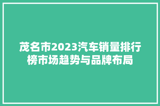 茂名市2023汽车销量排行榜市场趋势与品牌布局 汽车轮胎