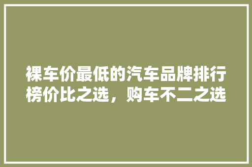 裸车价最低的汽车品牌排行榜价比之选，购车不二之选