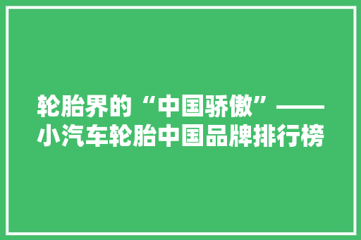 轮胎界的“中国骄傲”——小汽车轮胎中国品牌排行榜
