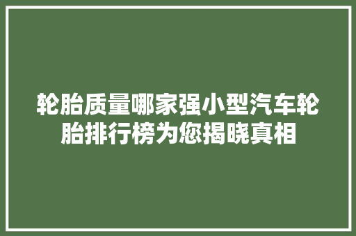 轮胎质量哪家强小型汽车轮胎排行榜为您揭晓真相