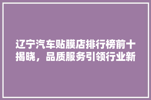 辽宁汽车贴膜店排行榜前十揭晓，品质服务引领行业新潮流 智能驾驶