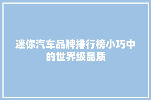 迷你汽车品牌排行榜小巧中的世界级品质